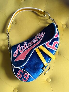 Dior Saddle Bag Limited Edition Adiorable 69 Blue Velvet Vintage